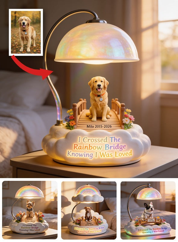 Ich habe die Regenbogenbrücke überquert - Personalisierte Golden Retriever Acryl LED Nachtlicht