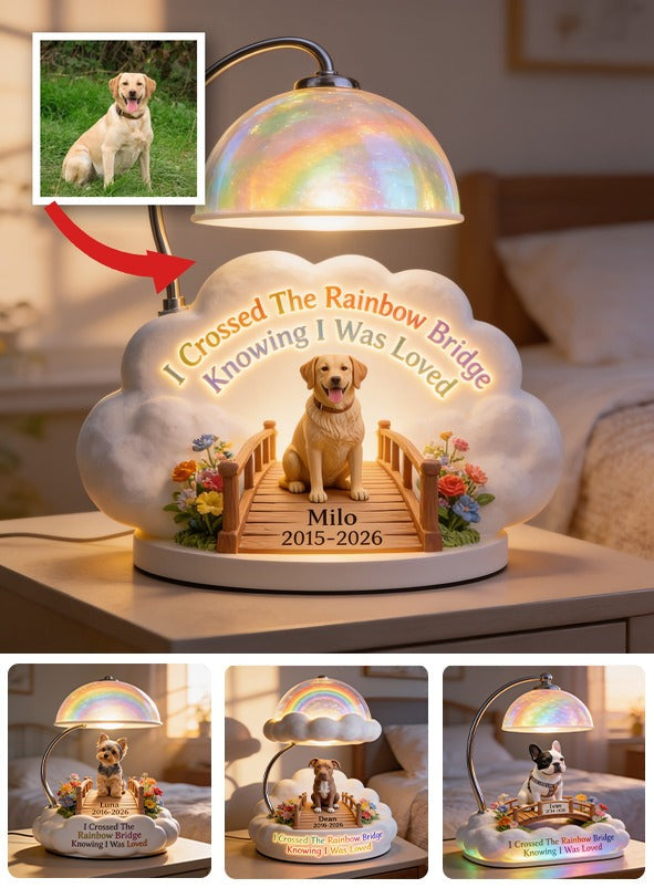 Ich habe die Regenbogenbrücke überquert - Personalisierte Gelbe Labrador Retriever Acryl LED Nachtlicht