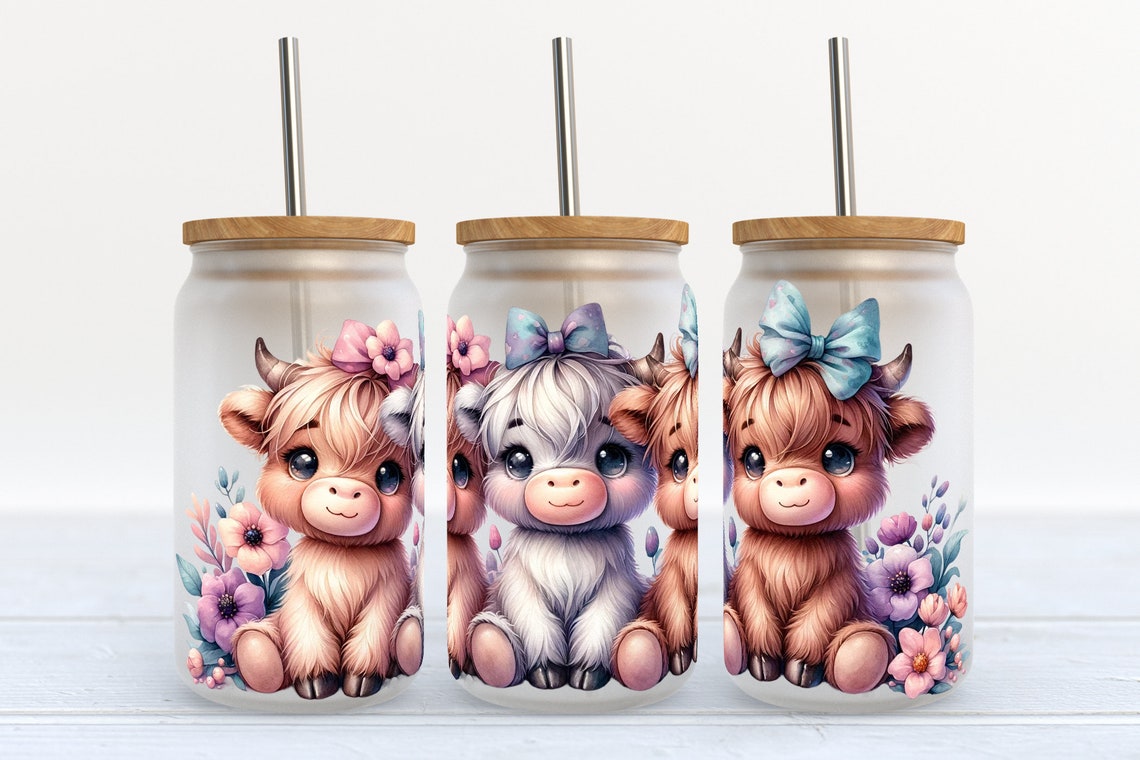 Cute Baby Highland Cows Highland Cow Can Glass 0624