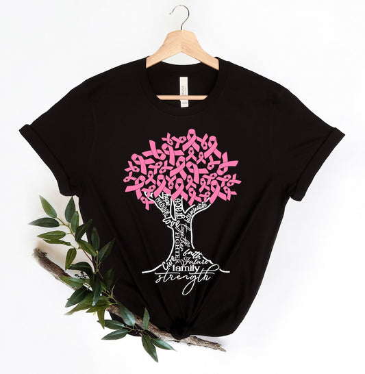 T-Shirt mit rosa Schleife und Baummotiv, T-Shirt mit Krebsbaummotiv, T-Shirt für Brustkrebskämpfer, T-Shirt zur Sensibilisierung für Brustkrebs, T-Shirt und Hoodie mit rosa Schleife zur Sensibilisierung für Brustkrebs 0924