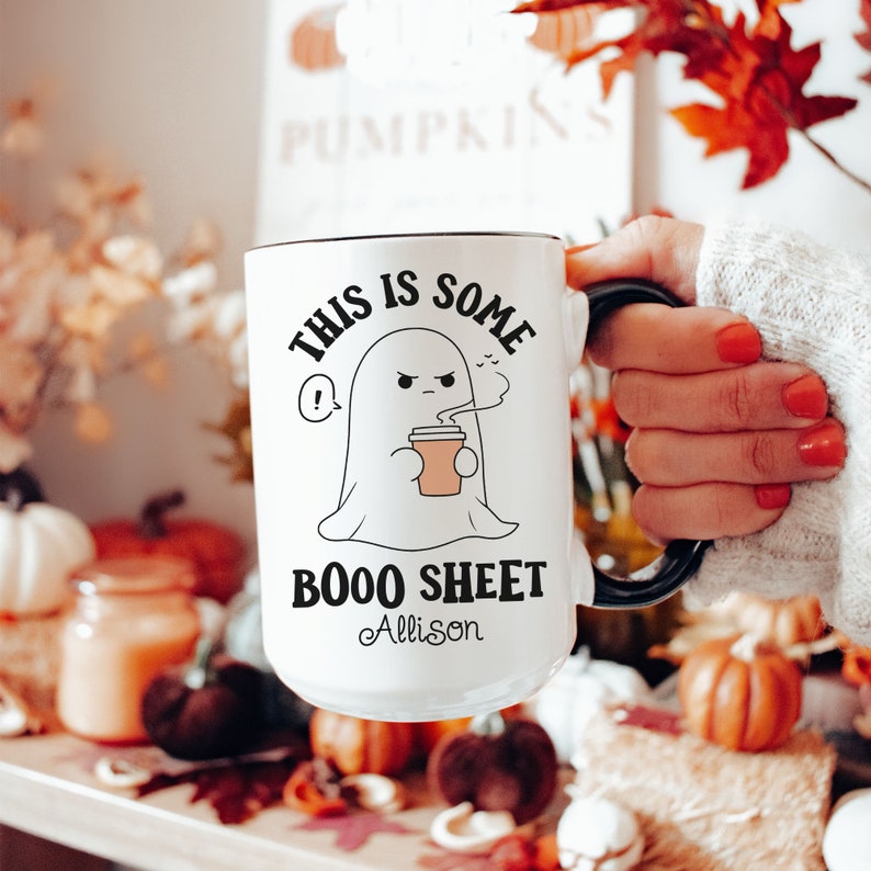 Mug fantôme « This is Some Boo Sheet », mignon pour Halloween - Mug personnalisé pour Halloween 0924