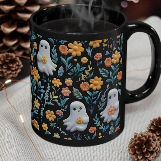 Mug vintage à motif floral fantôme pour Halloween 0924