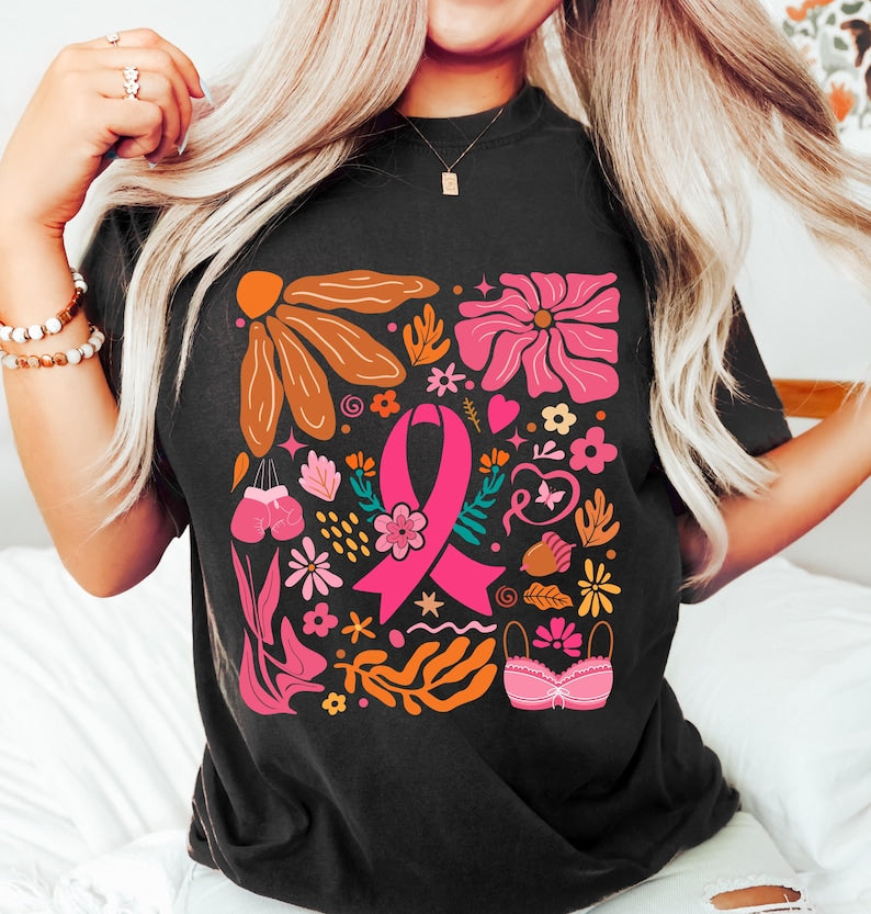 Boho Floral Breast Cancer Breast Cancer Awareness T-shirt & Hoodie 0924