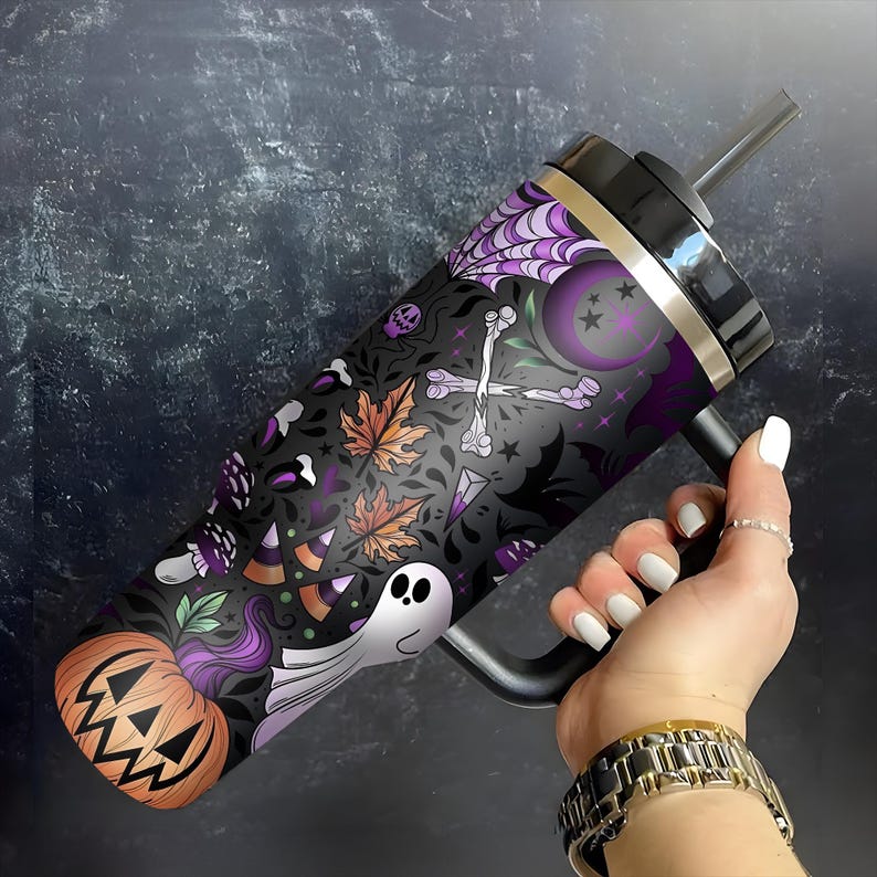 Retro Halloween Pumpkin Tumbler Halloween Tumbler With Handle 0924
