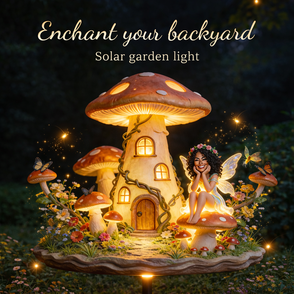 Pilz Feenhaus, Feengarten - Personalisierte Pilz Garten Solarleuchte