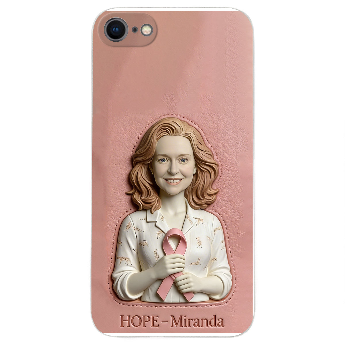 Hope - Personalized Breast Cancer Awareness 3D Embossed Leather Phone Case