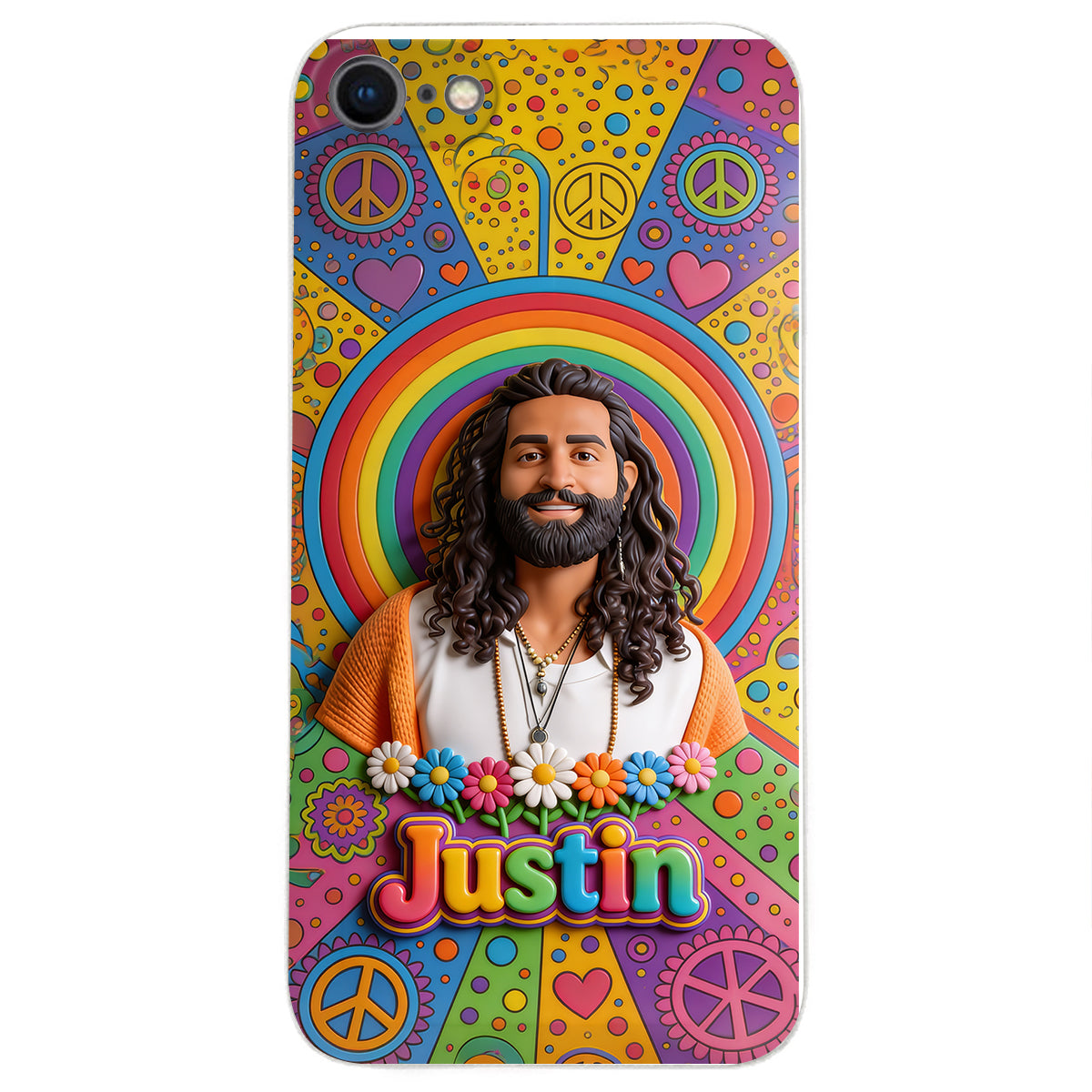 Hippie Theme, Custom From Any Image - Personalized Hippie 3D Embossed Leather Phone Case