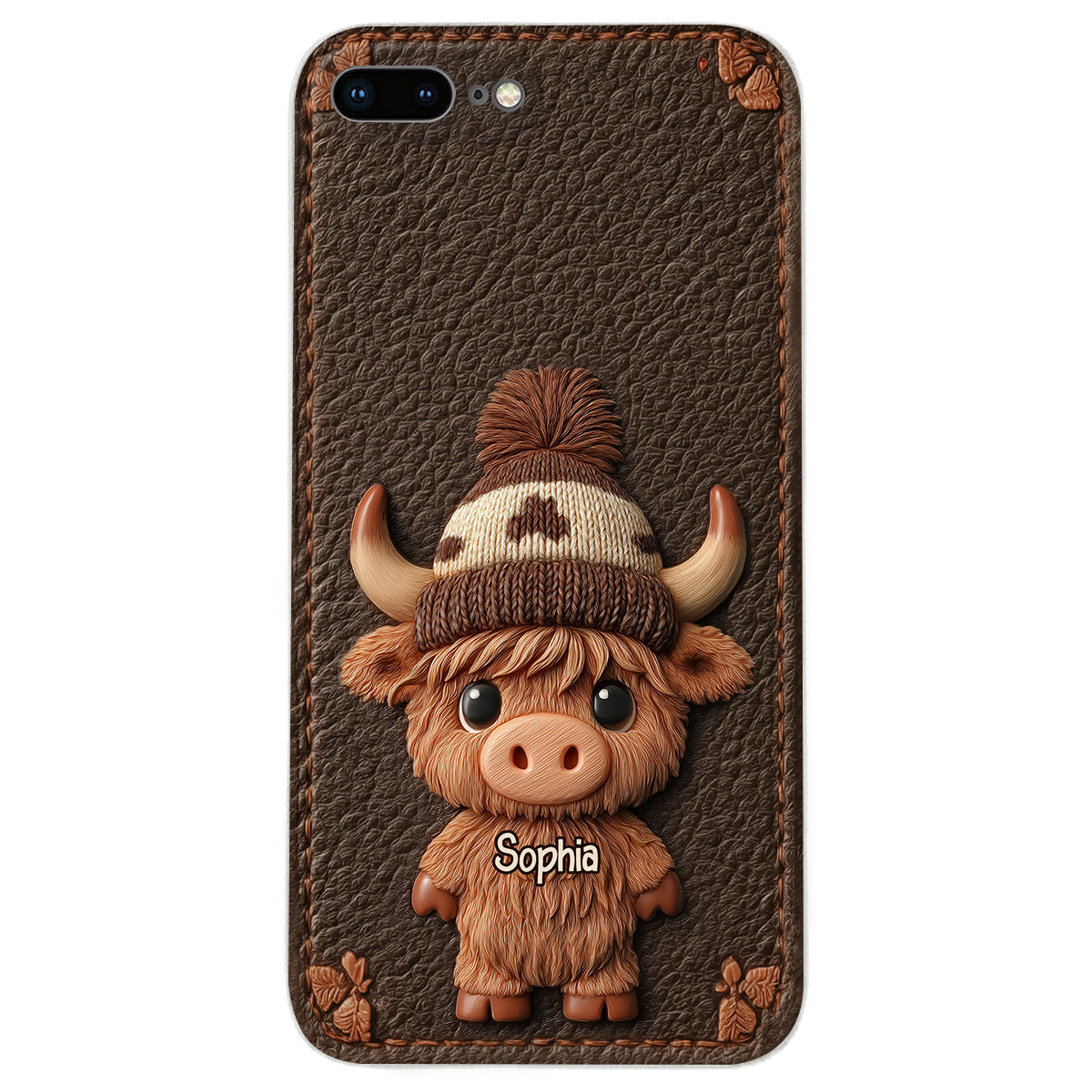 Love Highland Cows - Personalized Highland Cow Leather Phone Case