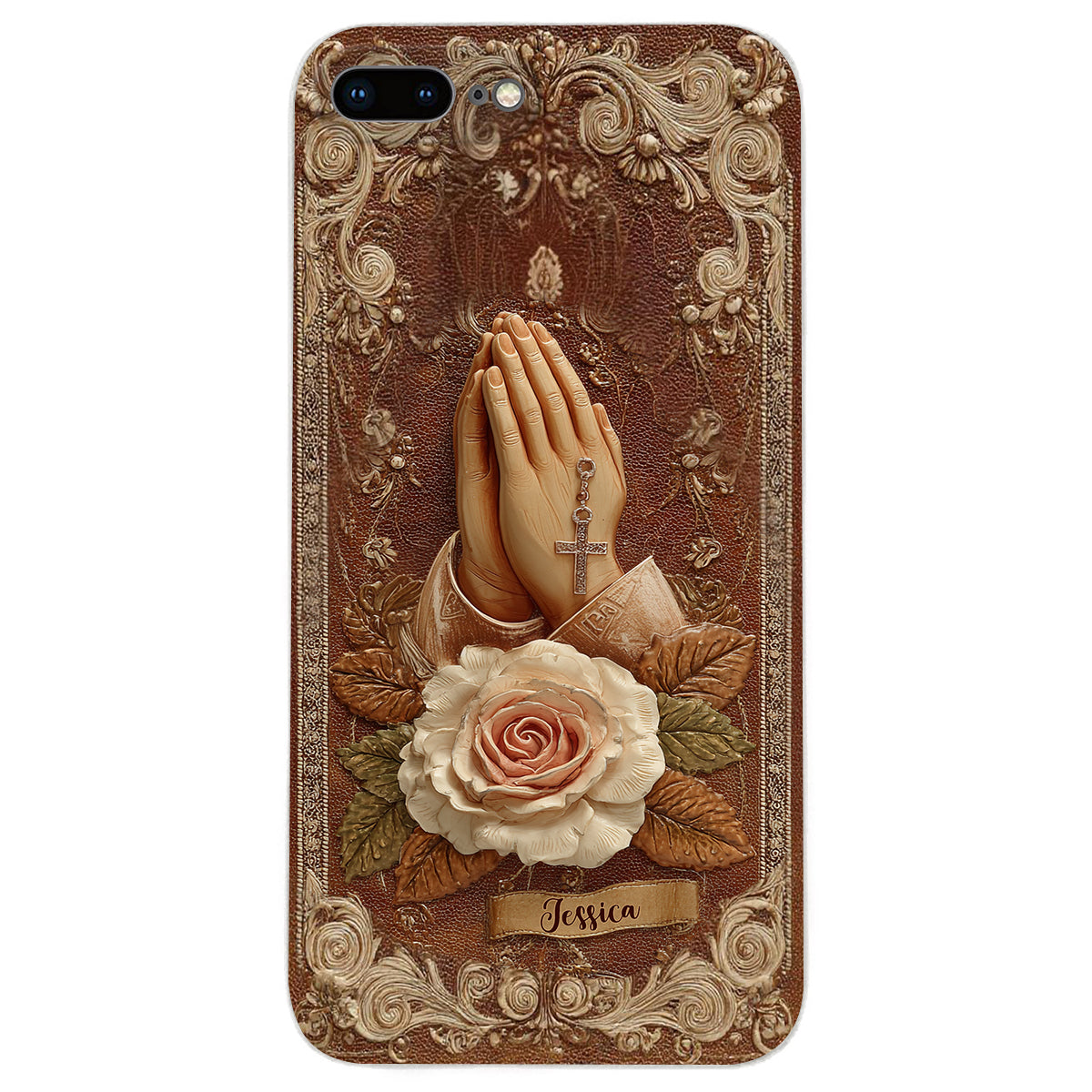 Praying Hands With Roses - Personalized Christian Leather Phone Case