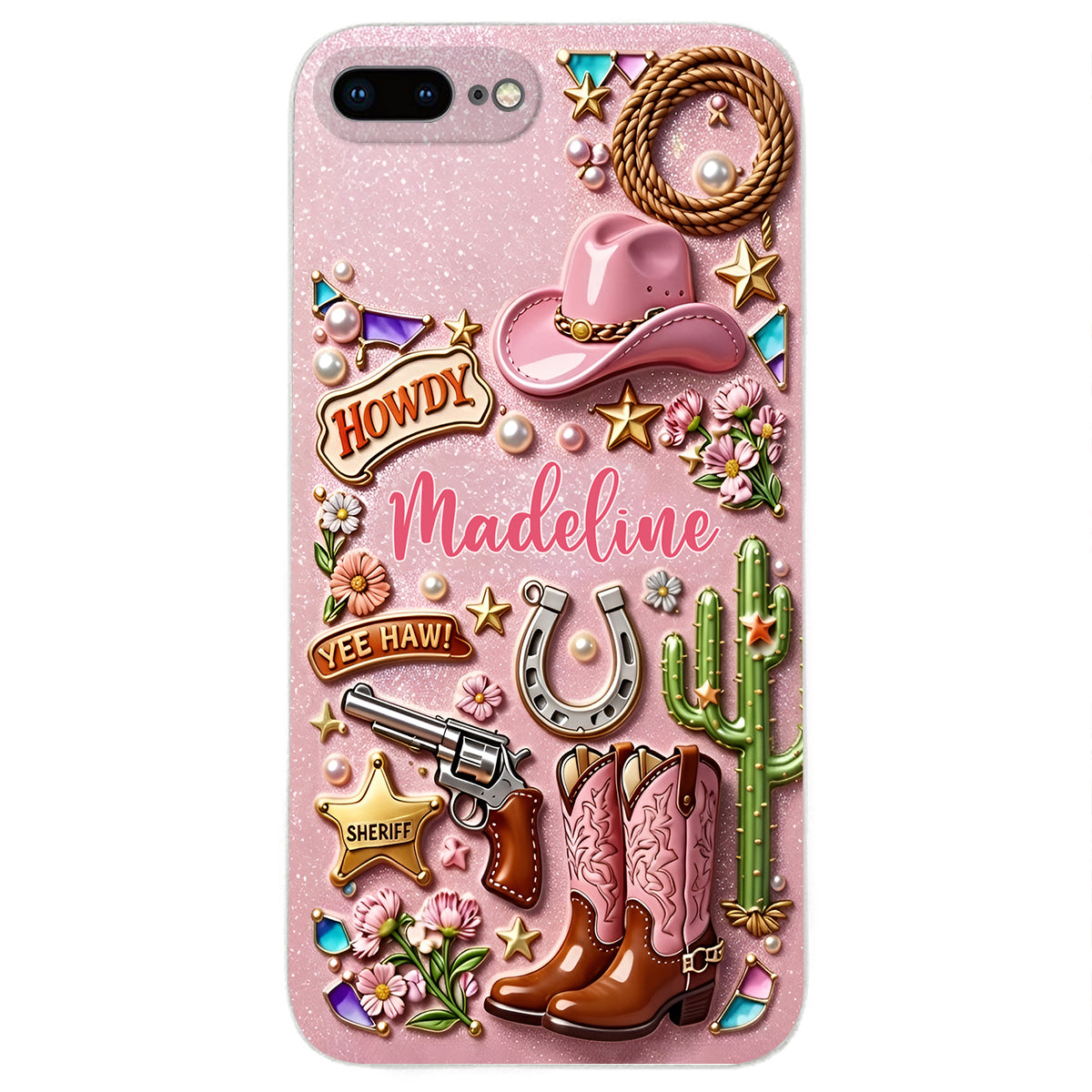 Cowgirl Gift, Whimsical Wild West Western - Personalized Cowgirl 3D Embossed Leather Phone Case