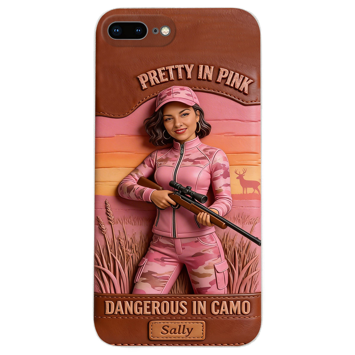 Étui de téléphone en cuir personnalisé avec n'importe quelle photo de chasse dangereuse en camouflage - Étui de téléphone de chasse en cuir personnalisé