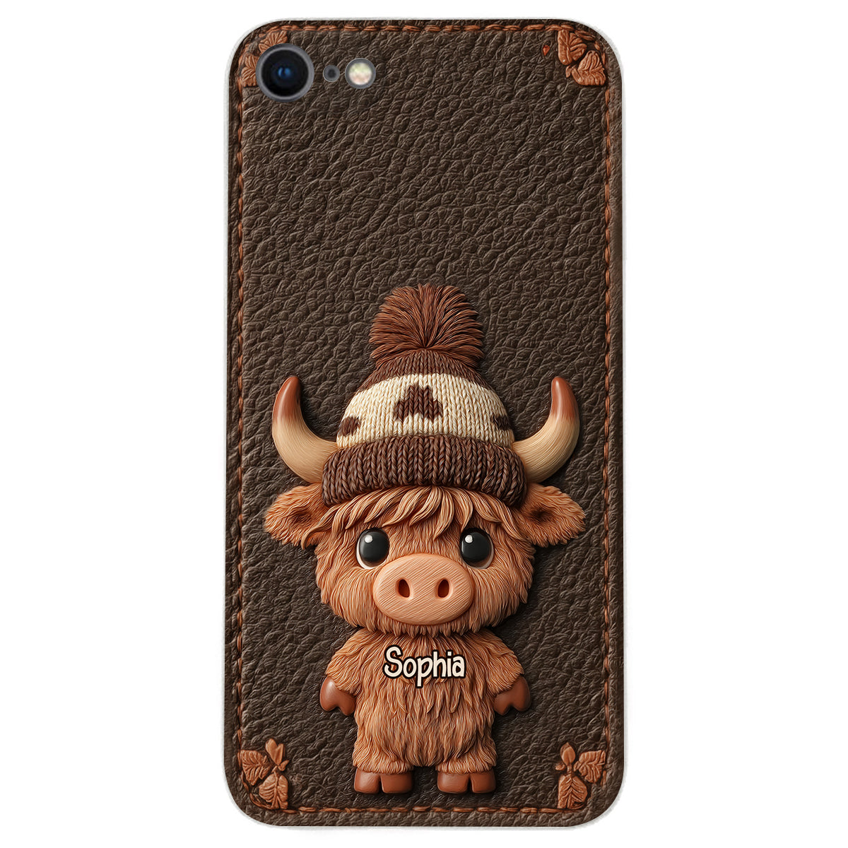 Love Highland Cows - Personalized Highland Cow Leather Phone Case