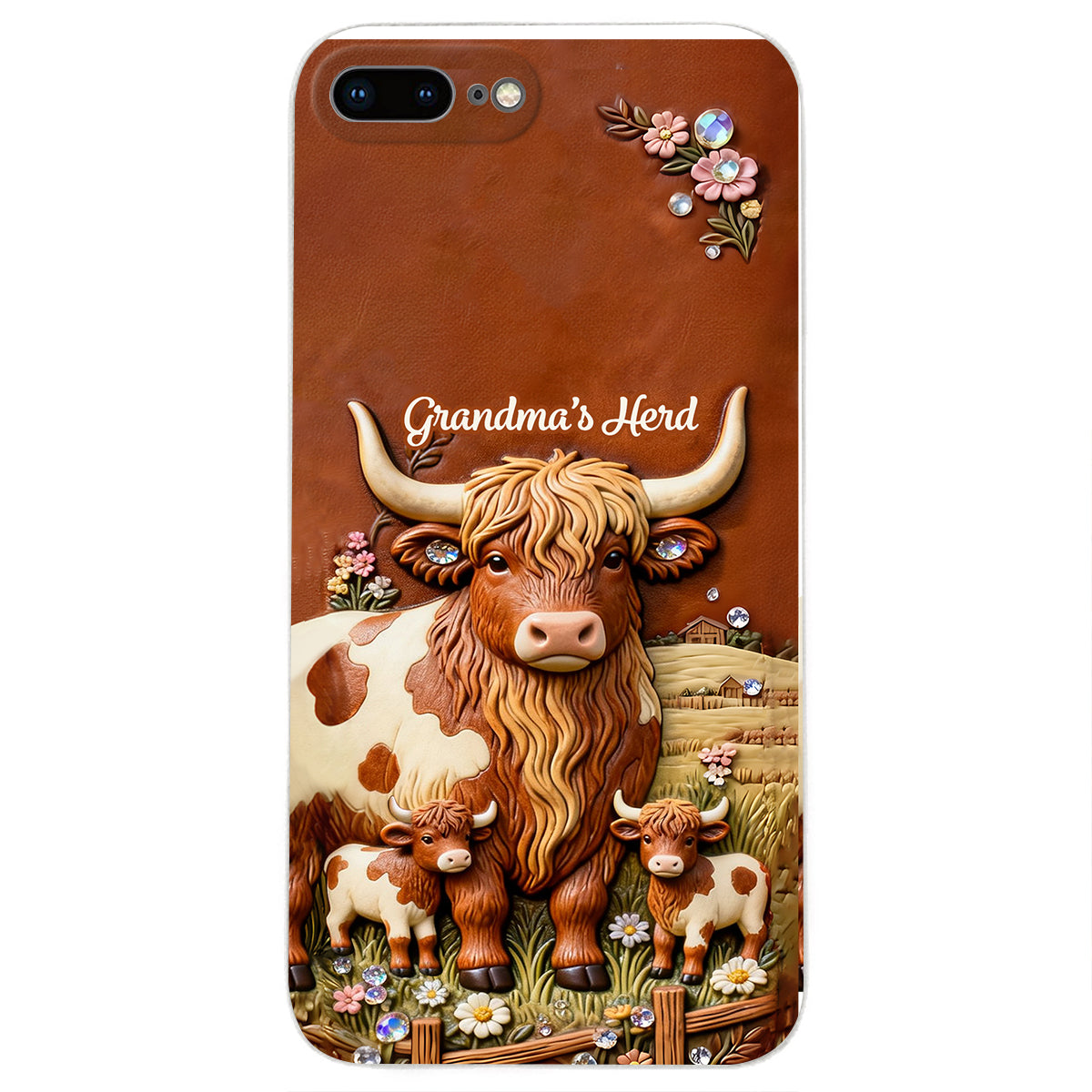 Grandma's Herd - Personalized Highland Cow 3D Embossed Leather Phone Case