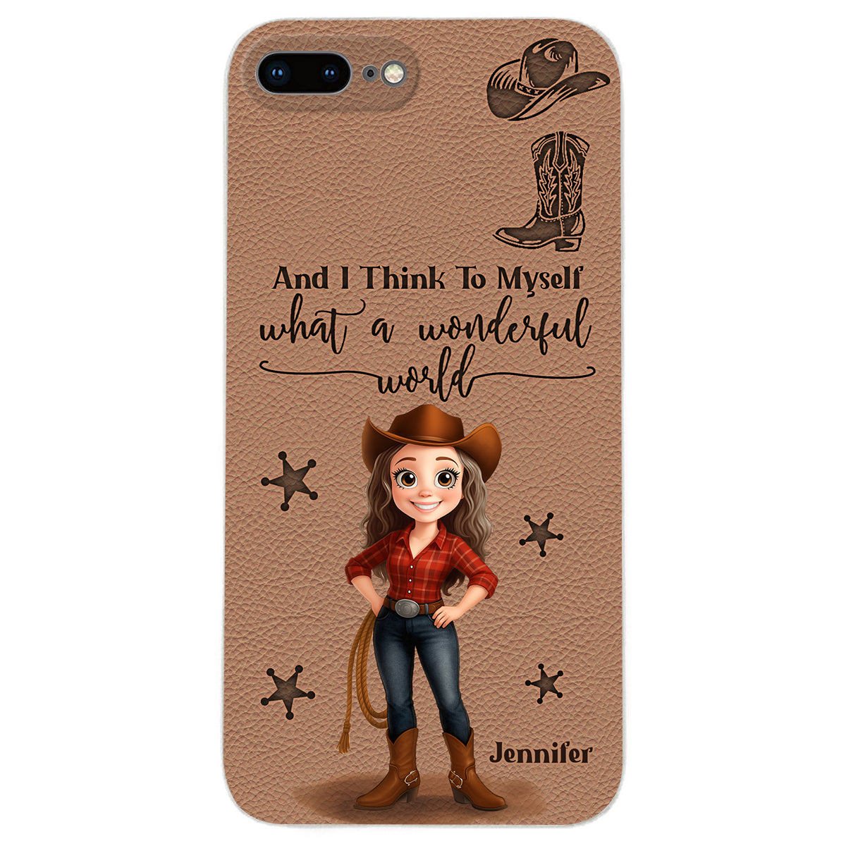 Cowgirl What A Wonderful World - Personalized Cowgirl Leather Phone Case