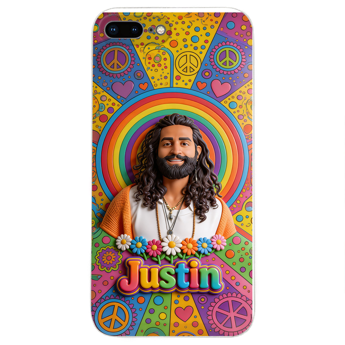 Hippie Theme, Custom From Any Image - Personalized Hippie 3D Embossed Leather Phone Case