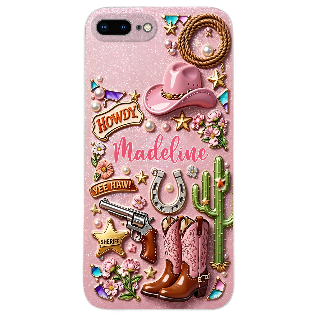 Cowgirl Gift, Whimsical Wild West Western - Personalized Cowgirl 3D Embossed Leather Phone Case