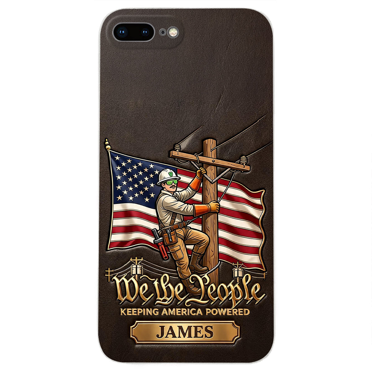 We The People - Personalized Lineman 3D Embossed Leather Phone Case