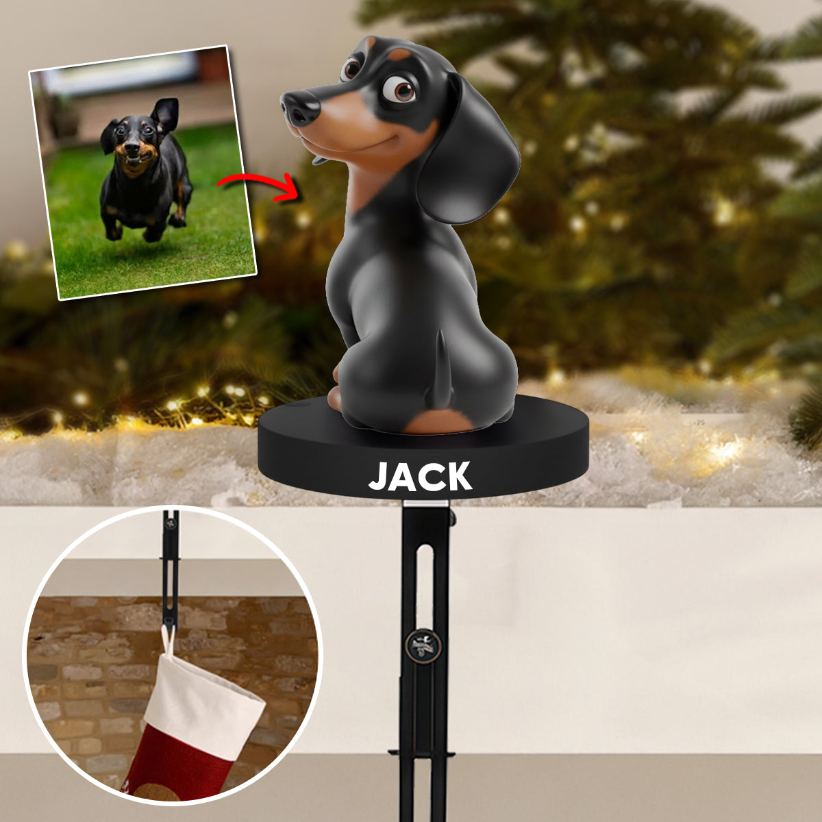 Funny Dogs - Personalized Dachshund Dog Shaped Stocking Hanger