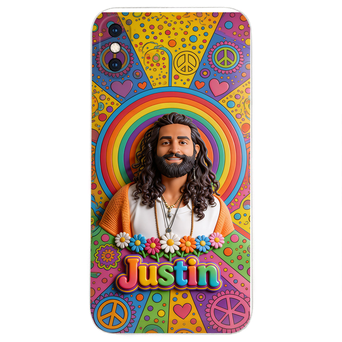 Hippie Theme, Custom From Any Image - Personalized Hippie 3D Embossed Leather Phone Case