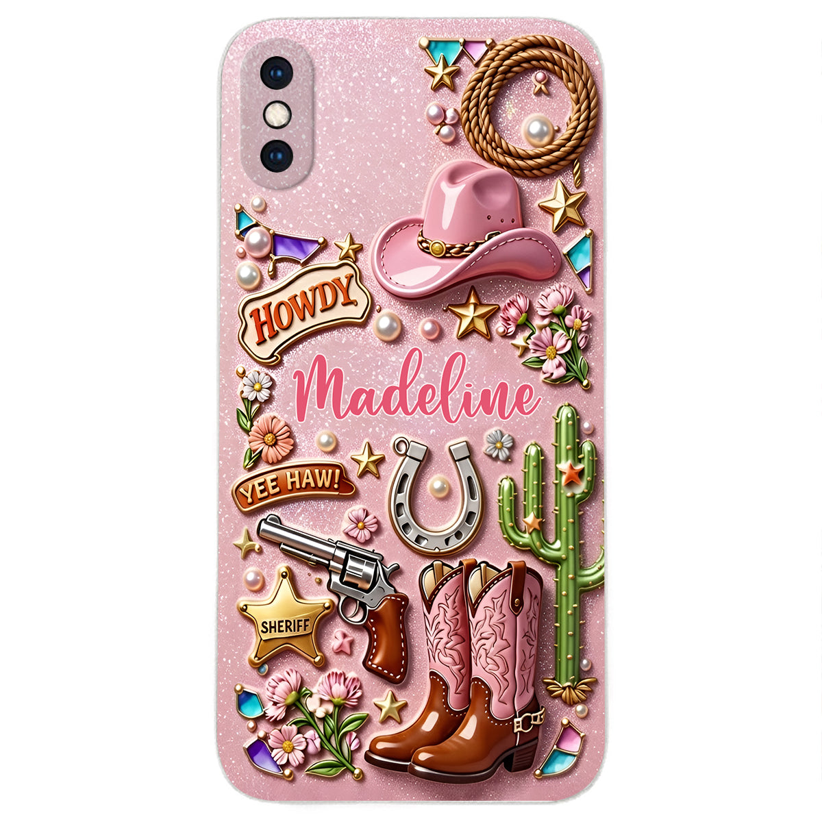 Cowgirl Gift, Whimsical Wild West Western - Personalized Cowgirl 3D Embossed Leather Phone Case