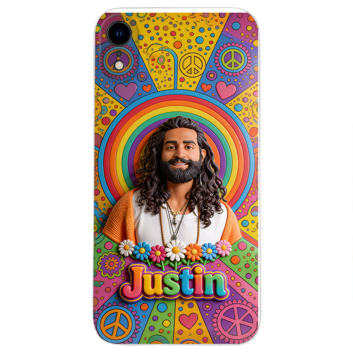 Hippie Theme, Custom From Any Image - Personalized Hippie 3D Embossed Leather Phone Case