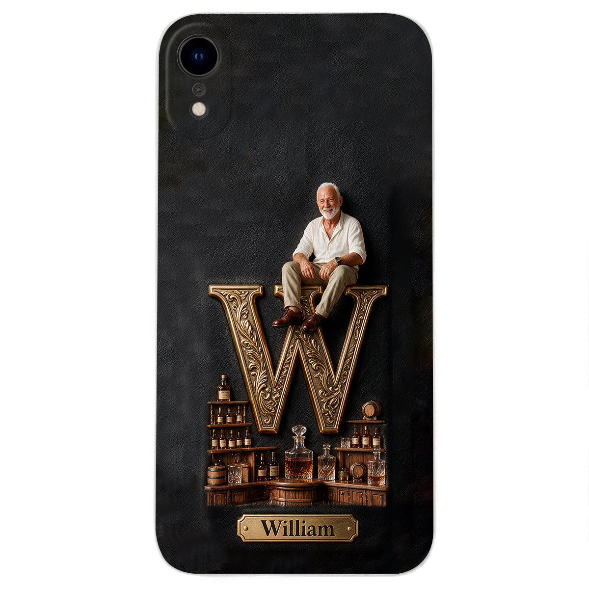 Alphabet Initial For Whiskey, Bourbon... Lovers - Personalized Whisky 3D Embossed Leather Phone Case