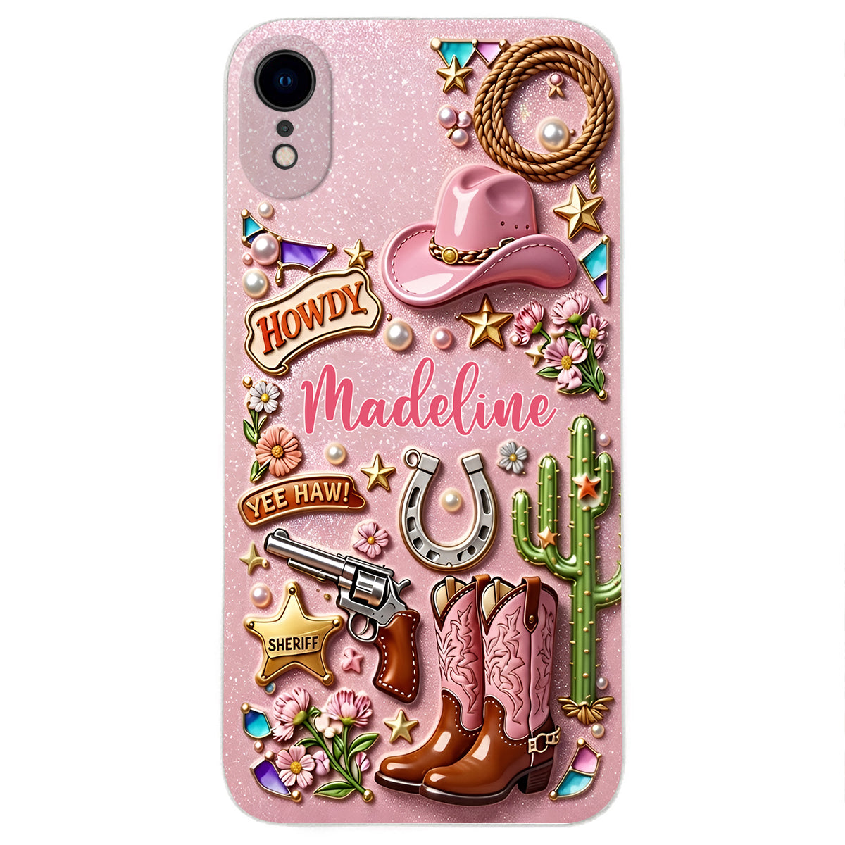 Cowgirl Gift, Whimsical Wild West Western - Personalized Cowgirl 3D Embossed Leather Phone Case