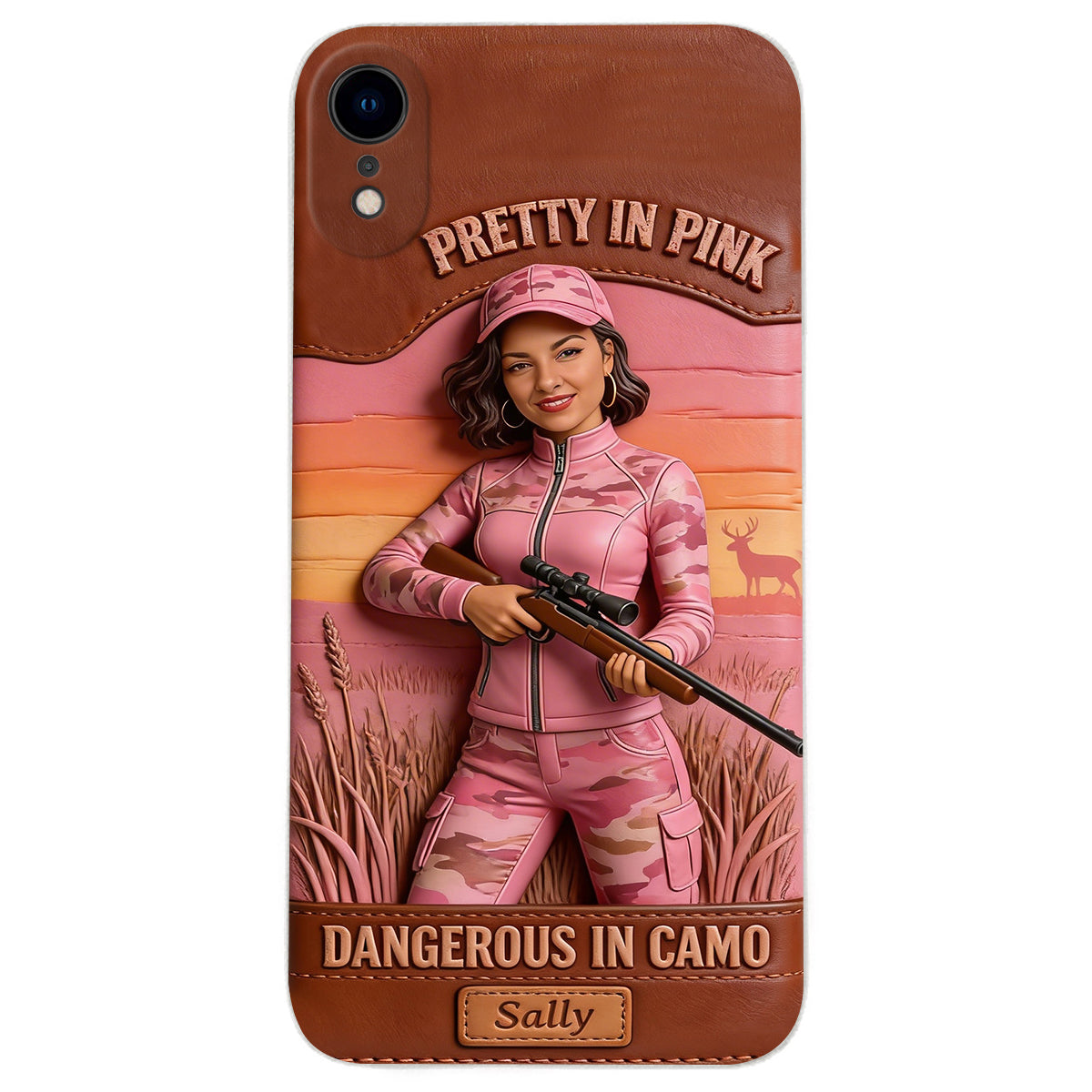 Étui de téléphone en cuir personnalisé avec n'importe quelle photo de chasse dangereuse en camouflage - Étui de téléphone de chasse en cuir personnalisé