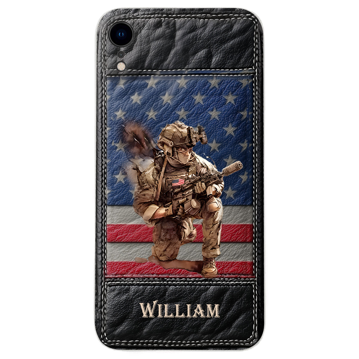 Étui de téléphone en cuir personnalisé pour vétéran - Art militaire