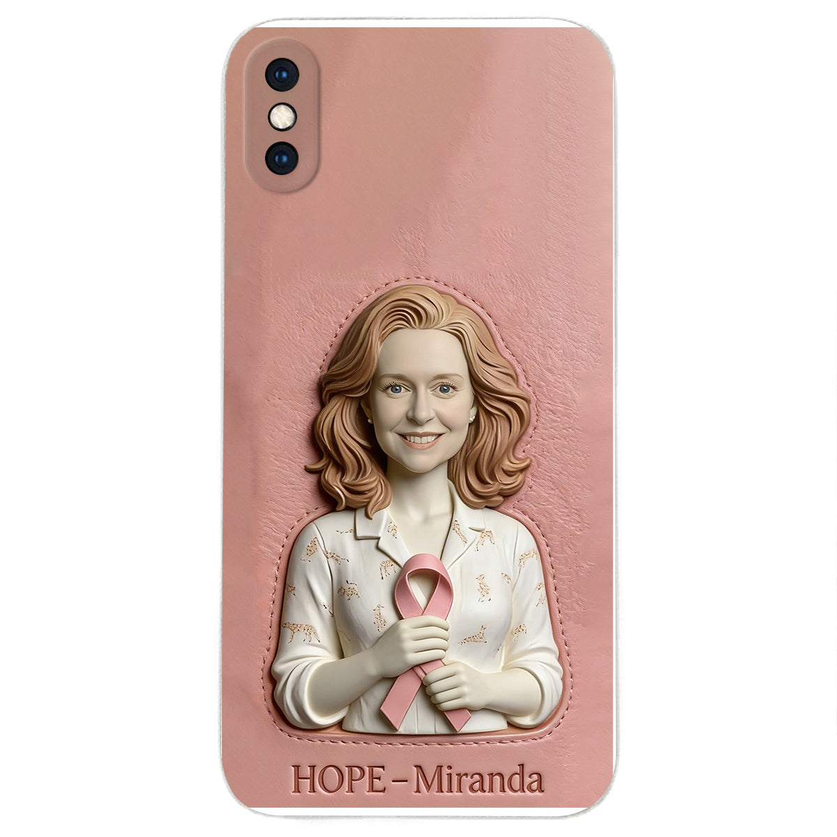 Hope - Personalized Breast Cancer Awareness 3D Embossed Leather Phone Case