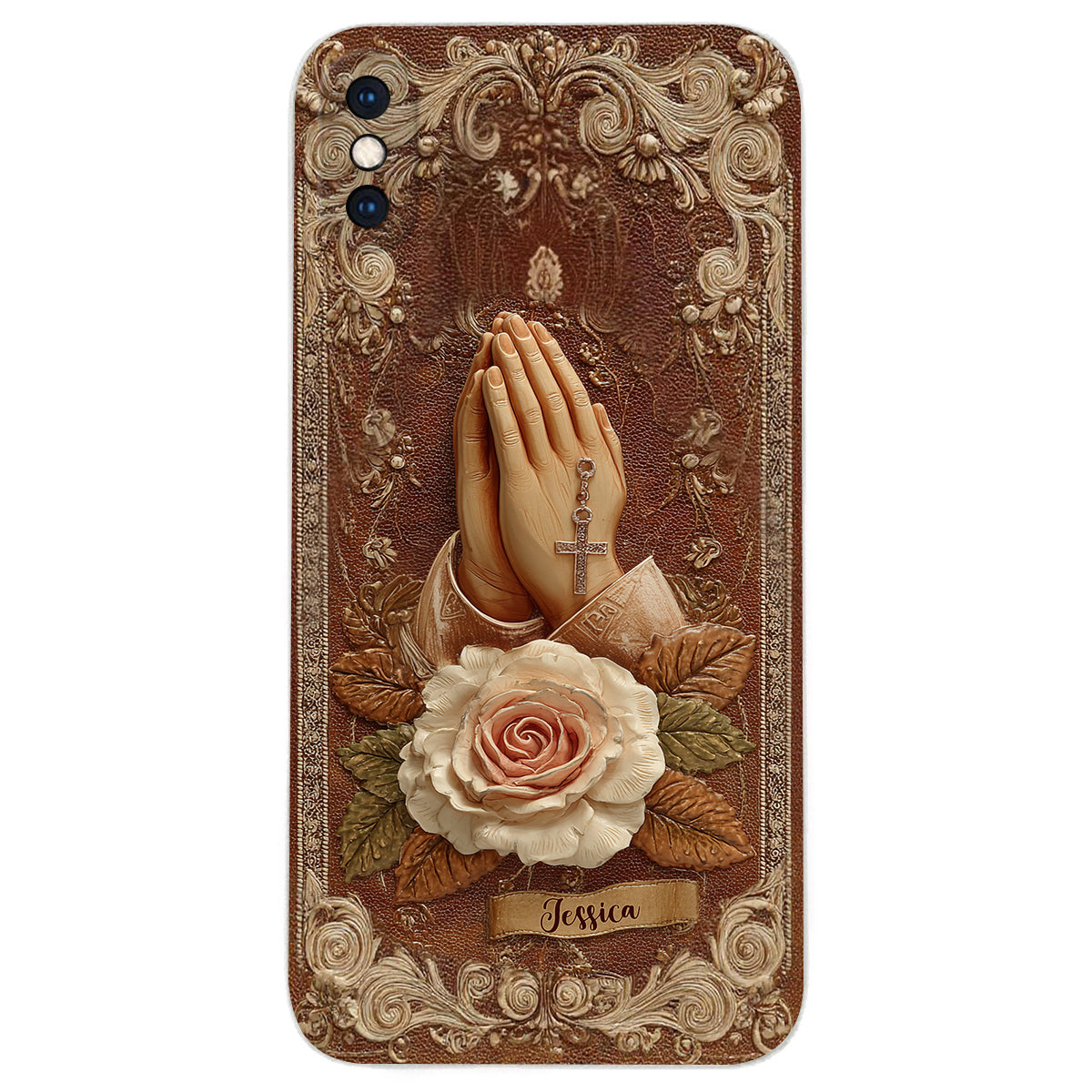 Praying Hands With Roses - Personalized Christian Leather Phone Case