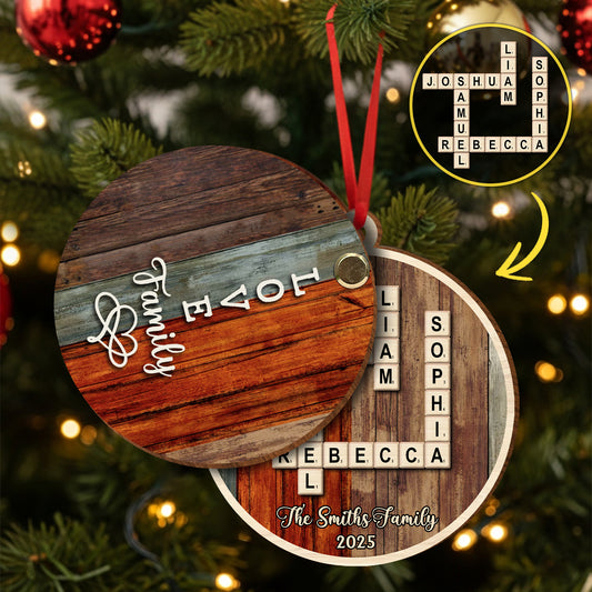 Love Family Crossword Scrabble Puzzle - Personalized Family Flip Ornament