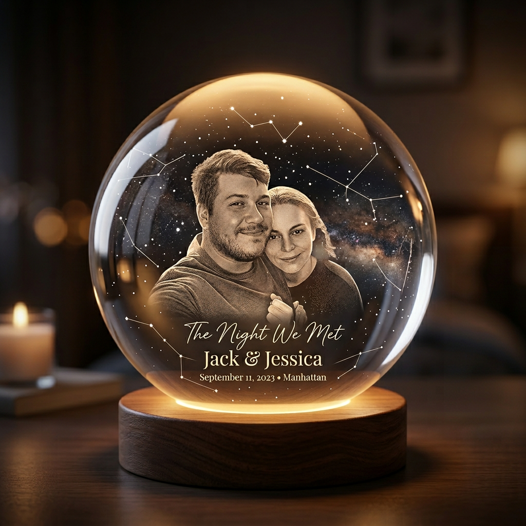 Personalized Star Map, The Night We Met - Personalized Couple Crystal Ball Night Light