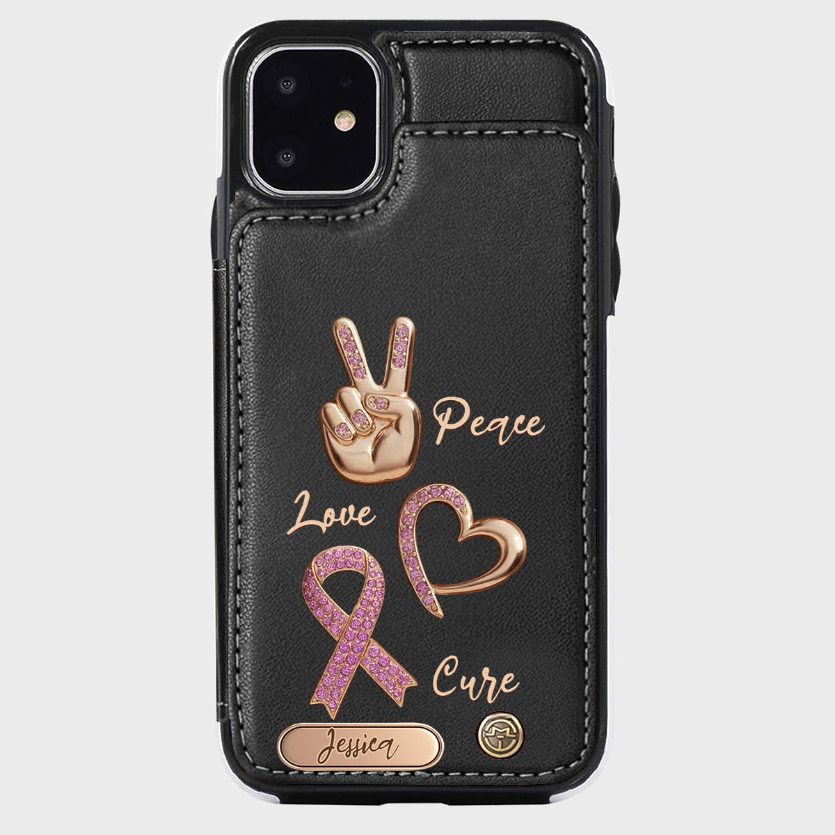 Peace Love Cure - Personalized Breast Cancer Awareness Wallet Phone Case