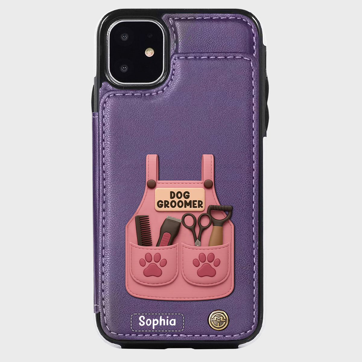 Dog Groomer Gift With Grooming Tools And Paw Prints - Personalized Dog Groomer Wallet Phone Case
