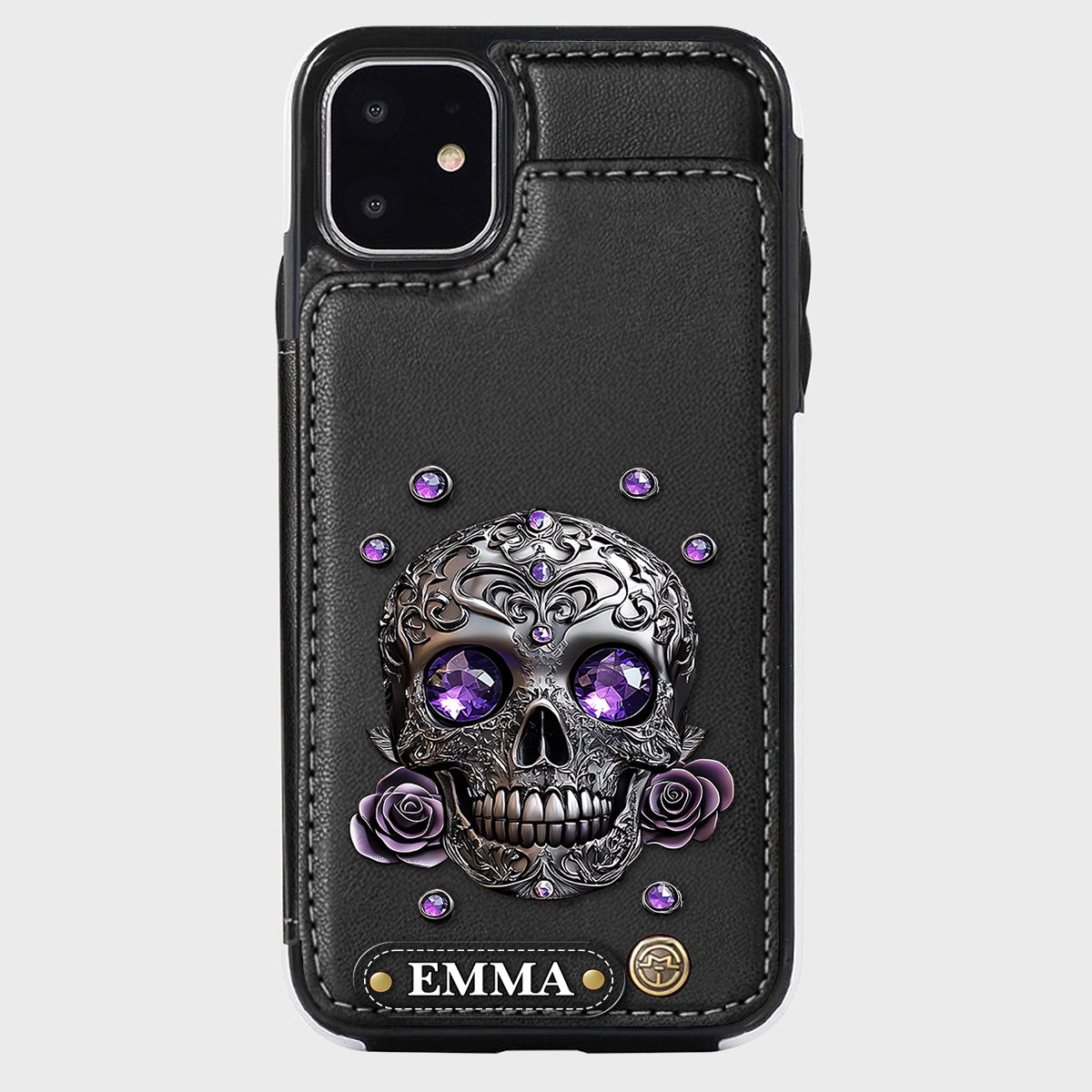 Beautiful Skull And Roses - Personalized Skull Wallet Phone Case