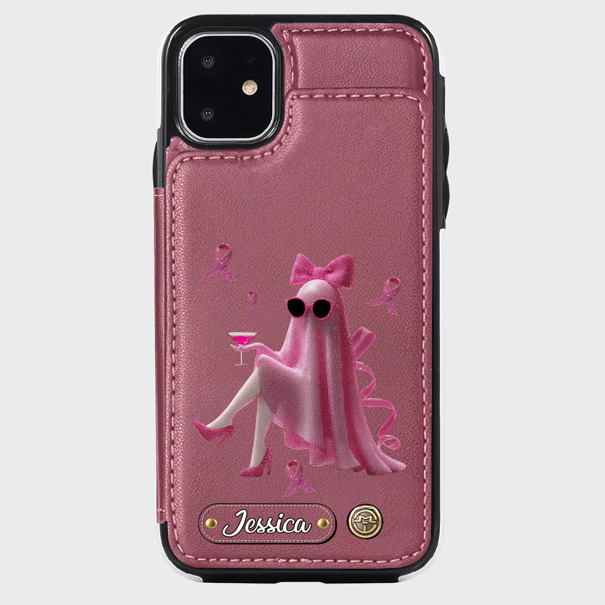 Pink Out - Étui portefeuille personnalisé pour téléphone, sensibilisation au cancer du sein