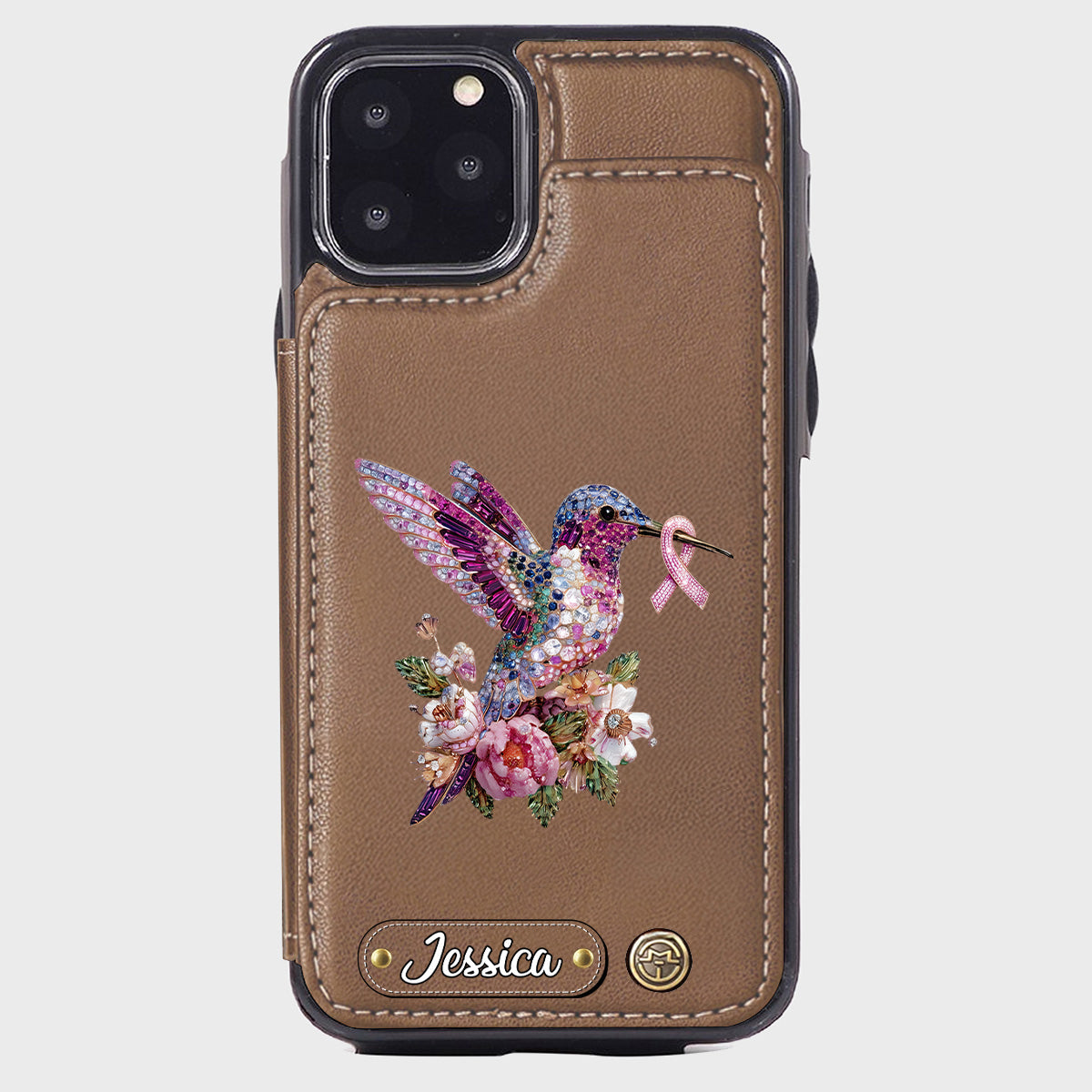 Breast Cancer Awareness Hummingbird - Personalized Breast Cancer Awareness Wallet Phone Case
