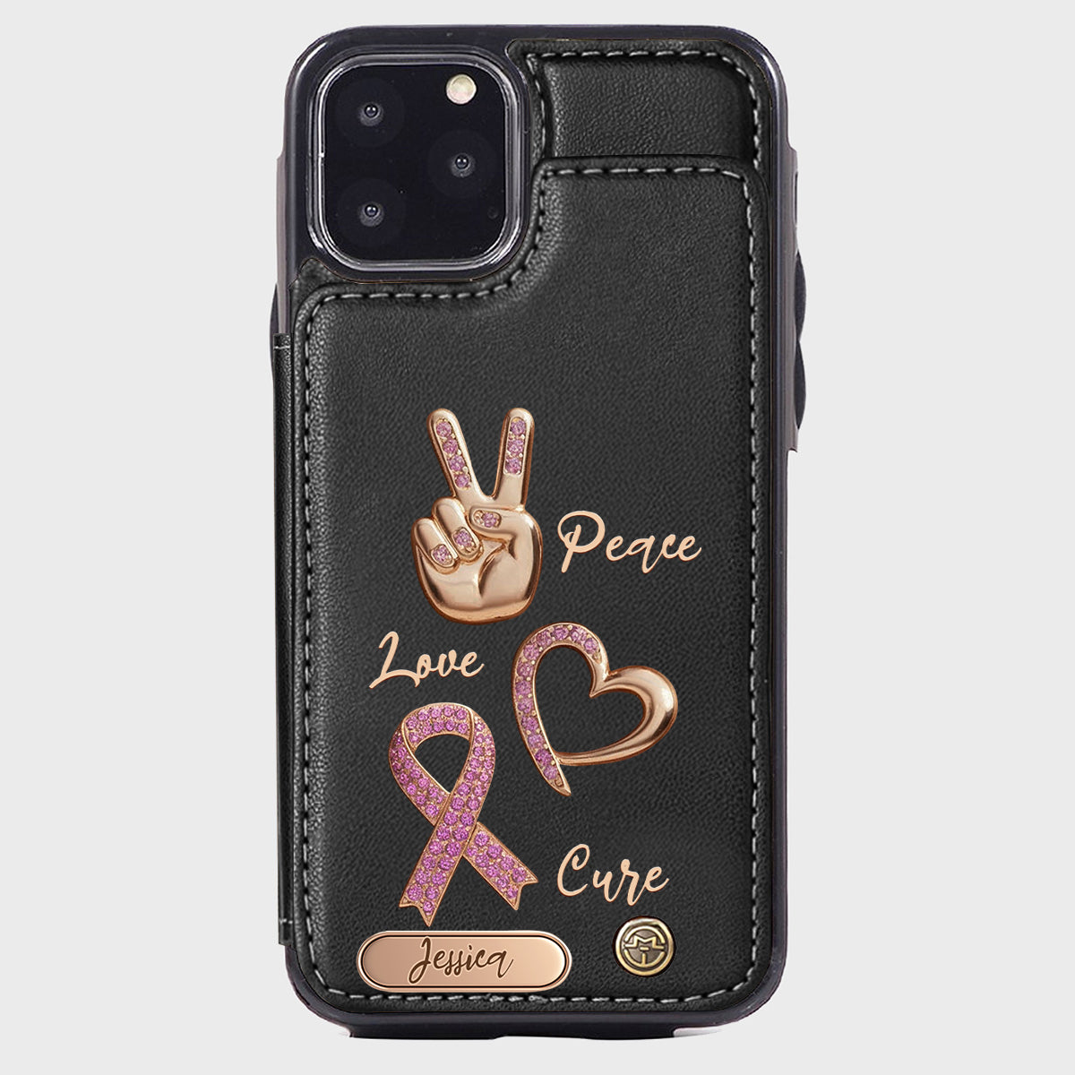 Peace Love Cure - Personalized Breast Cancer Awareness Wallet Phone Case