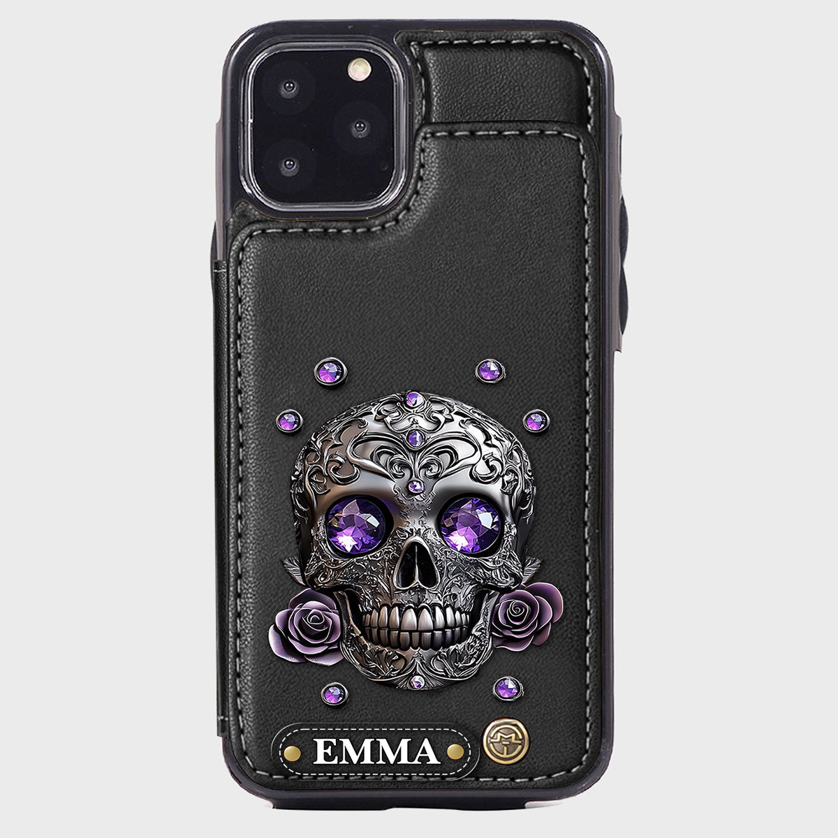 Beautiful Skull And Roses - Personalized Skull Wallet Phone Case