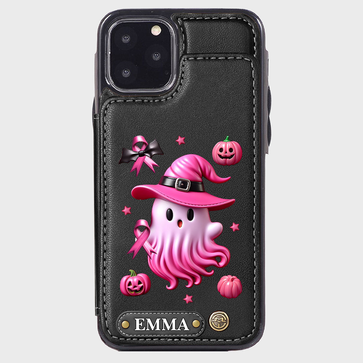 Pink Ghost - Personalized Breast Cancer Awareness Wallet Phone Case