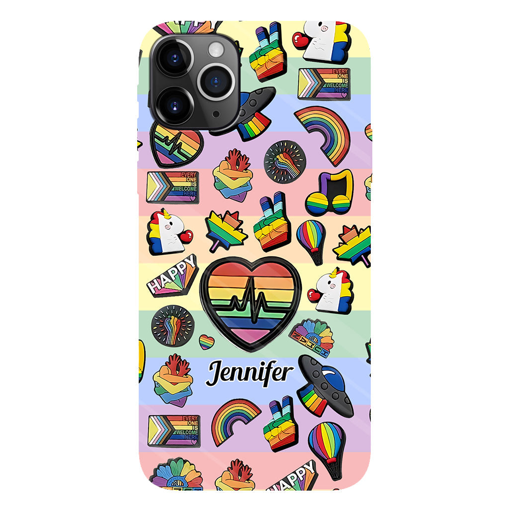 Coque de téléphone et support pour téléphone personnalisés « Arc-en-ciel de la fierté » avec impression intégrale, en soutien à la communauté LGBT.