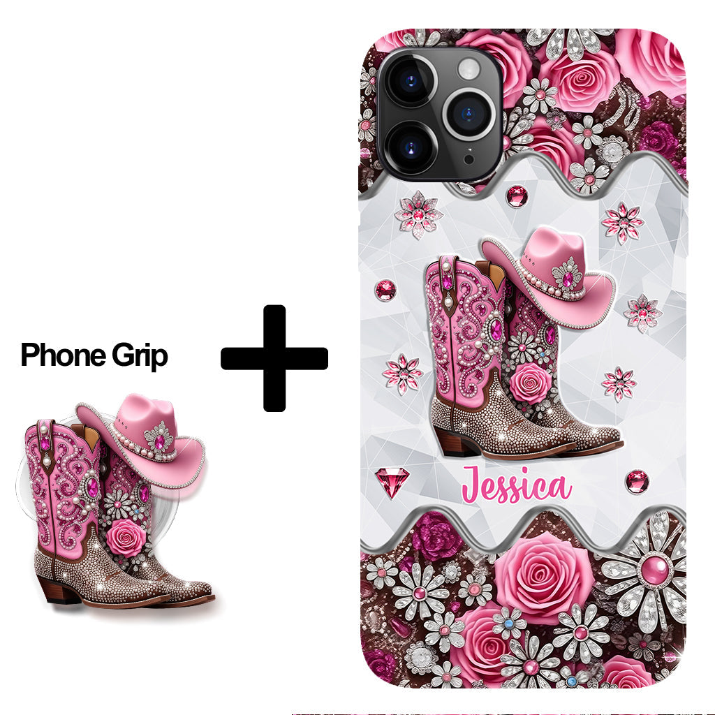 Bottes de cowgirl - Coque de téléphone personnalisée avec imprimé intégral cowgirl et support pour téléphone