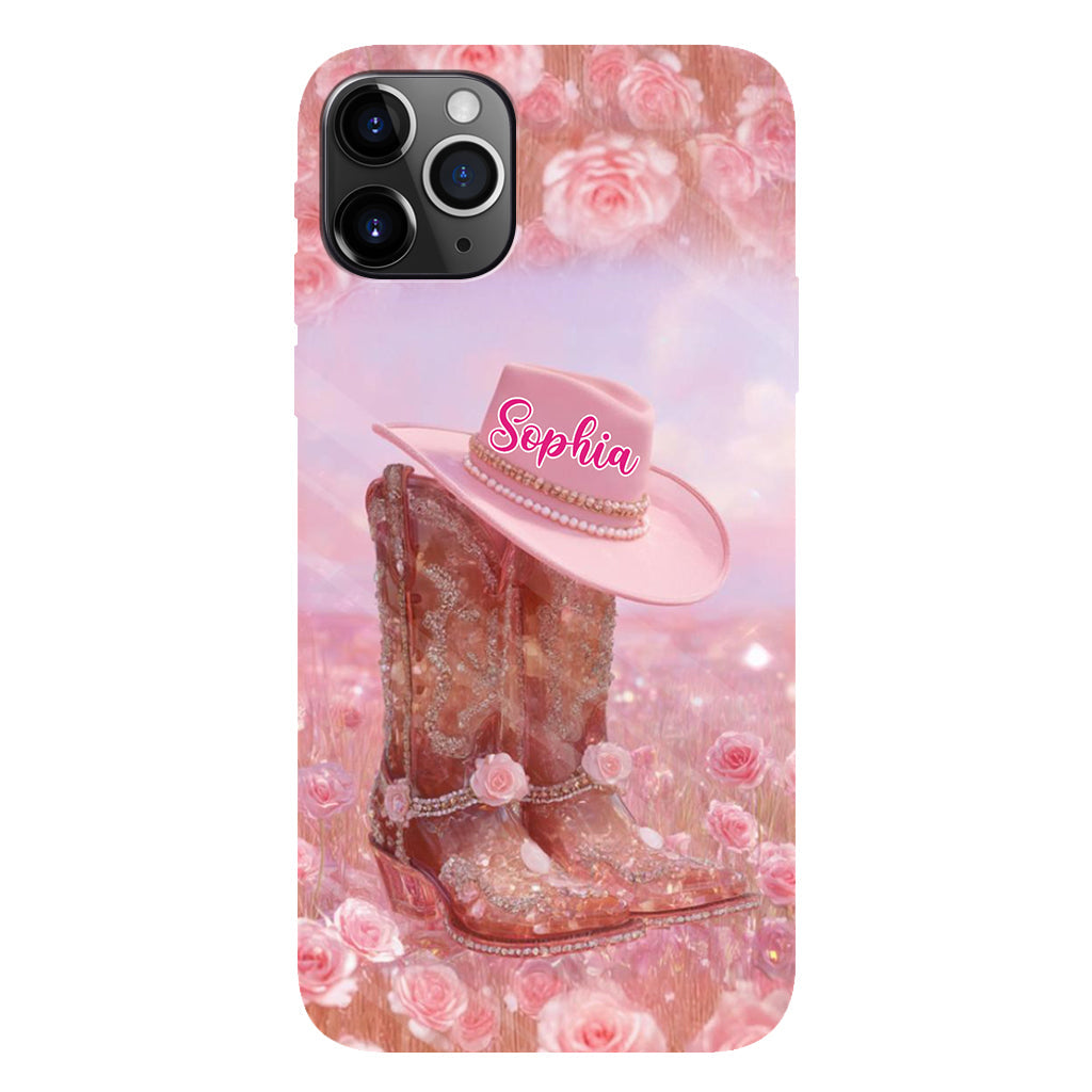 Florales Cowgirl-Motiv – Personalisierte Handyhülle und Handygriff mit Cowgirl-Vollbilddruck