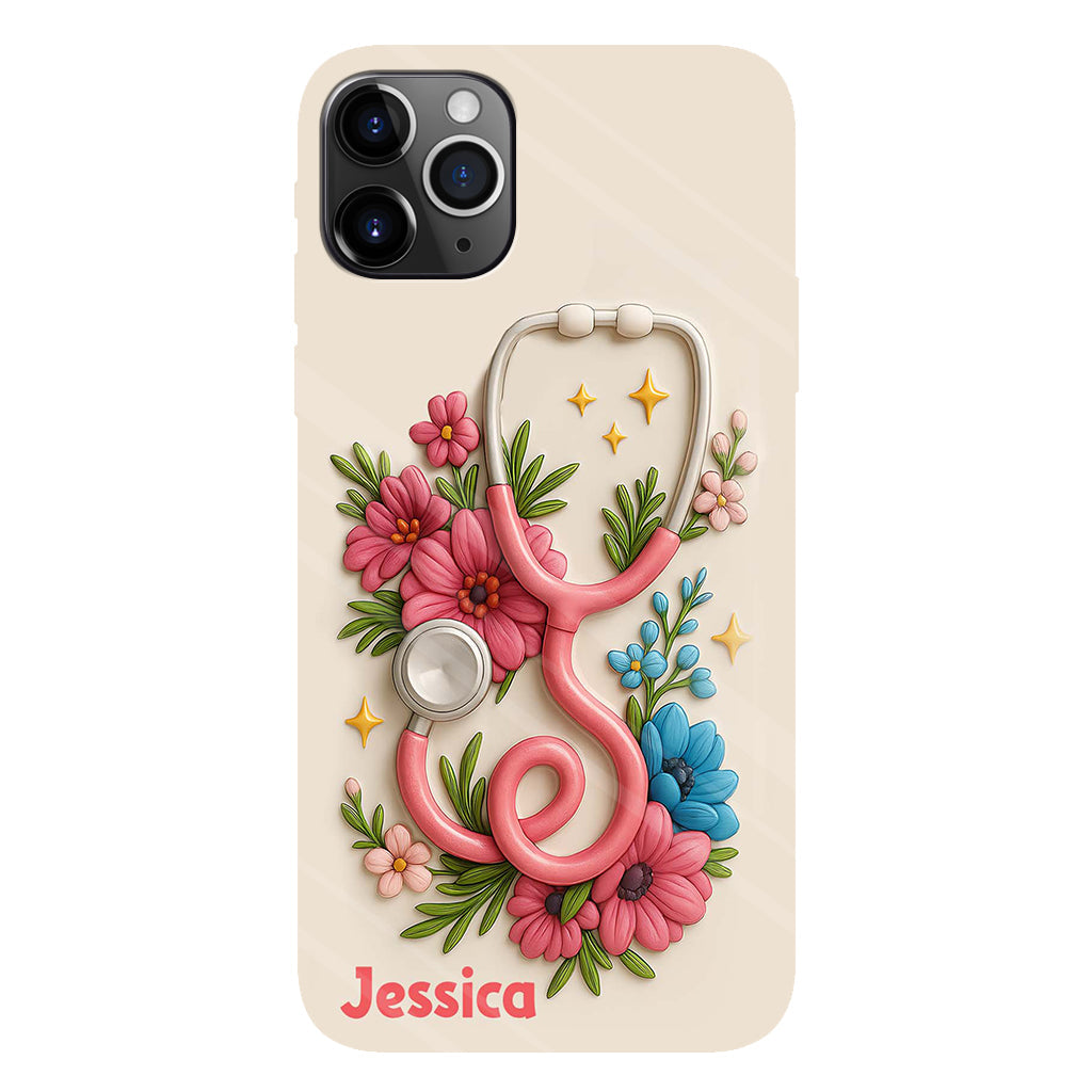 Floral Stethoscope - Personalized Nurse Full Print Phone Case