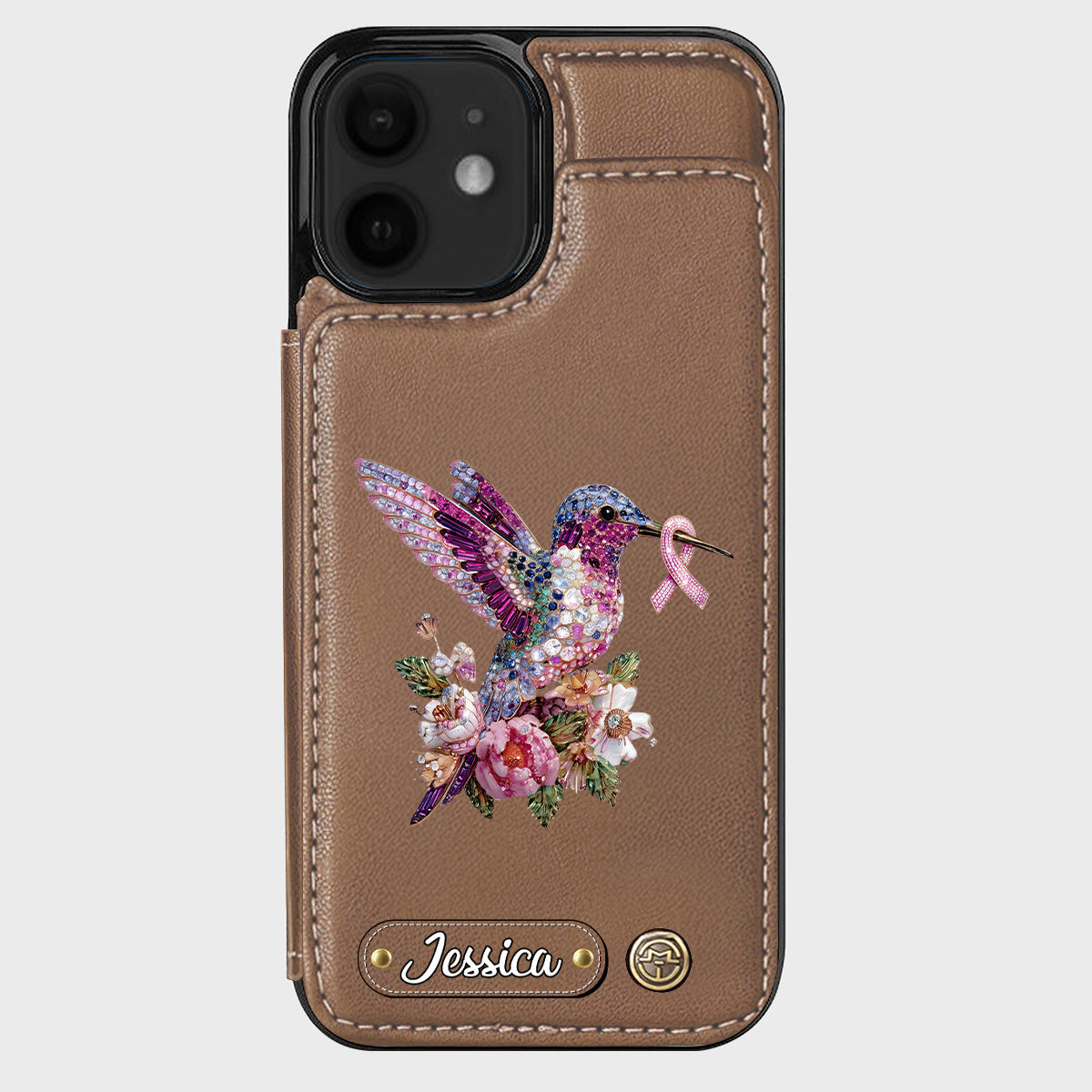 Breast Cancer Awareness Hummingbird - Personalized Breast Cancer Awareness Wallet Phone Case