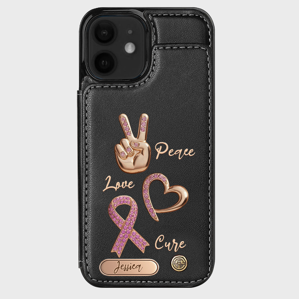 Peace Love Cure - Personalized Breast Cancer Awareness Wallet Phone Case