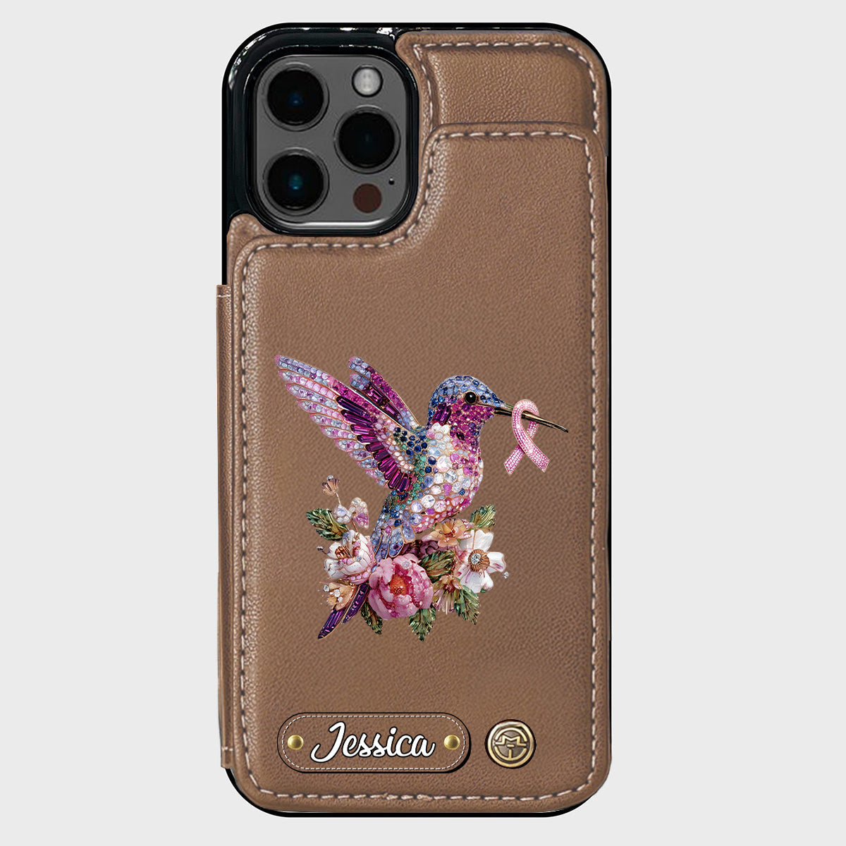 Breast Cancer Awareness Hummingbird - Personalized Breast Cancer Awareness Wallet Phone Case