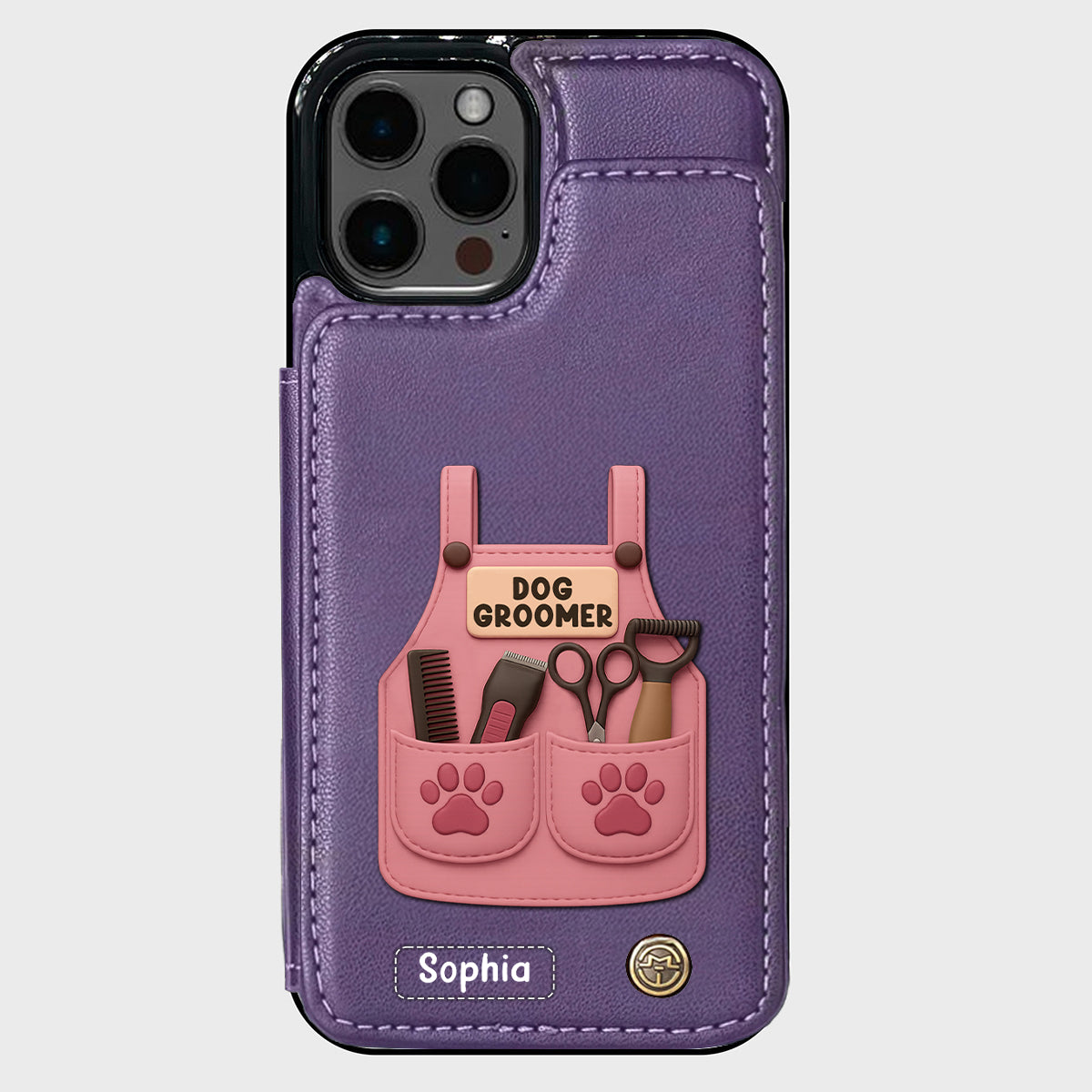 Dog Groomer Gift With Grooming Tools And Paw Prints - Personalized Dog Groomer Wallet Phone Case