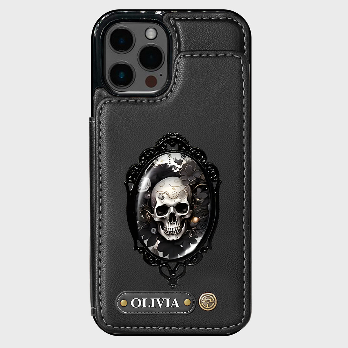 Gothic Floral Skull - Personalized Skull Wallet Phone Case